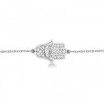 Diamond Hamsa Chain Bracelet 14k White Gold (0.16ct)