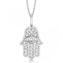 Diamond Hamsa Pendant Necklace 14k White Gold (0.16ct)