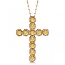 Yellow Diamond Cross Pendant Necklace 14k Rose Gold (1.57ct)