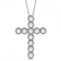Diamond Cross Pendant Necklace 14k White Gold (1.09ct)