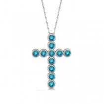 Blue Diamond Cross Pendant Necklace 14k White Gold (1.57ct)