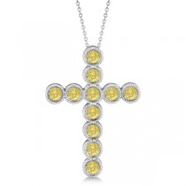 Yellow Diamond Cross Pendant Necklace 14k White Gold (1.57ct)