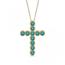 Blue Diamond Cross Pendant Necklace 14k Yellow Gold (1.57ct)