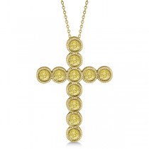 Yellow Diamond Cross Pendant Necklace 14k Yellow Gold (1.57ct)