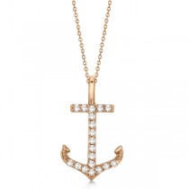 Anchor Diamond Pendant Necklace 14K Rose Gold (0.10ct)