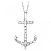 Anchor Diamond Pendant Necklace 14K White Gold (0.10ct)