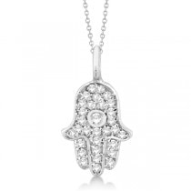 Diamond Hamsa Hand Pendant Necklace 14K White Gold (0.17ct)