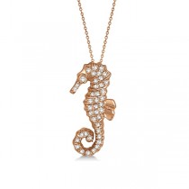 Diamond Seahorse Pendant Necklace 14k Rose Gold (0.29ct)