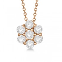 Cluster Diamond Flower Pendant Necklace 14K Rose Gold (0.50ct)