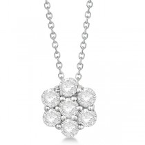 Cluster Diamond Flower Pendant Necklace 14K White Gold (0.50ct)