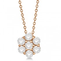 Cluster Diamond Flower Pendant Necklace 14K Rose Gold (1.00ct)