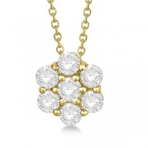 Cluster Diamond Flower Pendant Necklace 14K Yellow Gold (1.00ct)