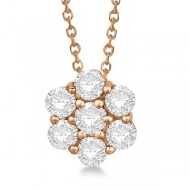 Cluster Diamond Flower Pendant Necklace 14K Rose Gold (1.50ct)