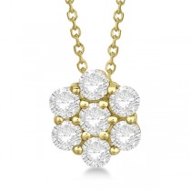 Cluster Diamond Flower Pendant Necklace 14K Yellow Gold (1.50ct)