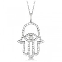 Diamond Hamsa Evil Eye Pendant Necklace 18k White Gold (0.51ct)