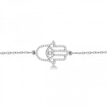 Diamond Hamsa Evil Eye Chain Bracelet 14k White Gold (0.51ct)