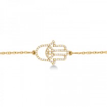 Diamond Hamsa Evil Eye Chain Bracelet 14k Yellow Gold (0.51ct)
