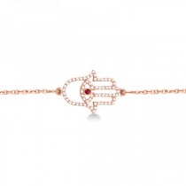 Diamond & Ruby Hamsa Evil Eye Chain Bracelet 14k Rose Gold (0.51ct)
