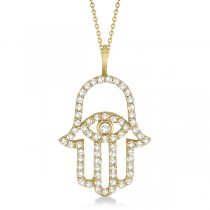 Diamond Hamsa Evil Eye Pendant Necklace 18k Yellow Gold (0.51ct)
