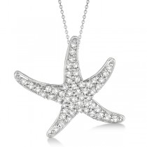 Diamond Starfish Pendant Necklace 14k White Gold (0.55ct)