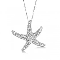 Diamond Starfish Pendant Necklace 14k White Gold (0.55ct)