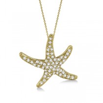 Diamond Starfish Pendant Necklace 14k Yellow Gold (0.55ct)