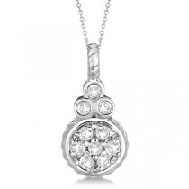 Round Vintage Diamond Pendant Necklace 14k White Gold (0.15ct)