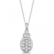 Vintage Oval Diamond Pendant Necklace 14kt White Gold (0.17ct)