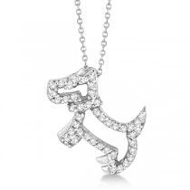 Diamond Dog Pendant Necklace Pave-Set 14K White Gold (0.22ct)