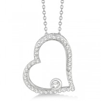 Bezel Set Diamond Open Heart Pendant Necklace 14K White Gold (0.25ct)