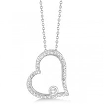 Bezel Set Diamond Open Heart Pendant Necklace 14K White Gold (0.25ct)