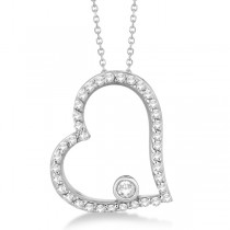 Bezel Set Diamond Open Heart Pendant Necklace 14K White Gold (0.34ct)