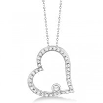 Bezel Set Diamond Open Heart Pendant Necklace 14K White Gold (0.50ct)