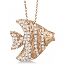 Pave Diamond Fish Pendant Necklace 14K Rose Gold (0.64ct)