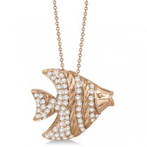 Pave Diamond Fish Pendant Necklace 14K Rose Gold (0.64ct)