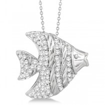Pave Diamond Fish Pendant Necklace 14K White Gold (0.64ct)
