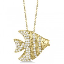 Pave Diamond Fish Pendant Necklace 14K Yellow Gold (0.64ct)