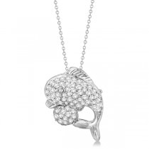 Pave Diamond Dolphin Pendant Necklace 14K White Gold (0.70ct)