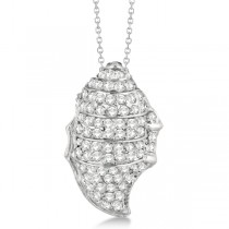 Pave Diamond Spiral Shell Pendant Necklace 14K White Gold (0.92ct)