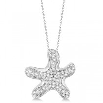 Pave Diamond Starfish Pendant Necklace 14K White Gold (0.62ct)