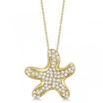 Pave Diamond Starfish Pendant Necklace 14K Yellow Gold (0.62ct)