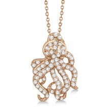 Pave Diamond Octopus Pendant Necklace 14K Rose Gold (0.61ct)