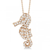 Pave Diamond Seahorse Pendant Necklace 14K Rose Gold (0.64ct)