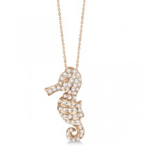 Pave Diamond Seahorse Pendant Necklace 14K Rose Gold (0.64ct)