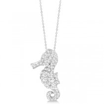 Pave Diamond Seahorse Pendant Necklace 14K White Gold (0.64ct)