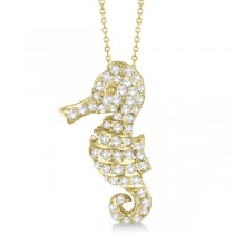 Pave Diamond Seahorse Pendant Necklace 14K Yellow Gold (0.64ct)