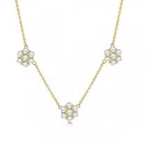 Diamonds By The Yard Flower Necklace Pave Set 14k Yellow Gold 4.04ct