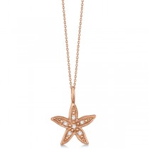 Diamond Accented Petite Starfish Pendant Necklace 14k Rose Gold (0.04ct)