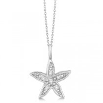 Diamond Accented Petite Starfish Pendant Necklace 14k Yellow Gold (0.04ct)