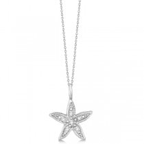 Diamond Accented Petite Starfish Pendant Necklace 14k Yellow Gold (0.04ct)